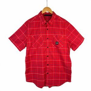 Mens Harley Davidson Short Sleeve Button Down Shirt Red Blue White Plaid Large